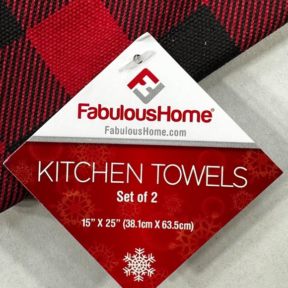 Fabulous Home 2 Pack Christmas Kitchen Towels Red Black Plaid One Plain Black - Picture 3 of 7